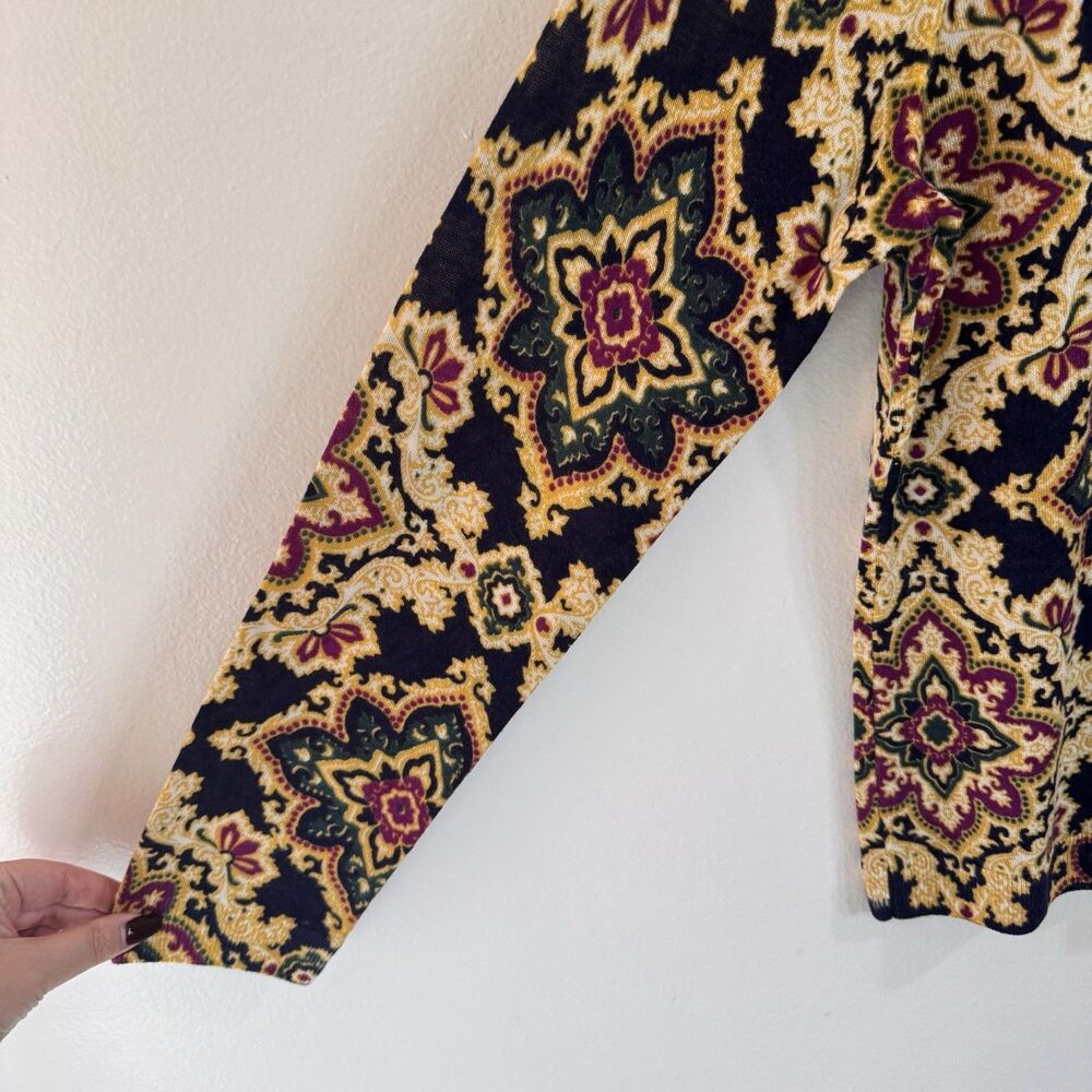 Talbots Cardigan Sweater XL Pure Merino Wool Soft Knit Floral Gold Buttons - Picture 4 of 9